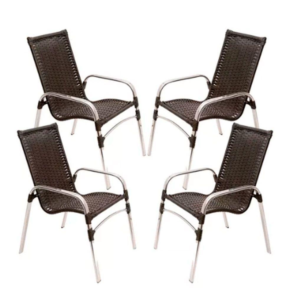 Jogo 4 Cadeiras Emily E Mesa Garden Em Alumínio Trama Preto - 1