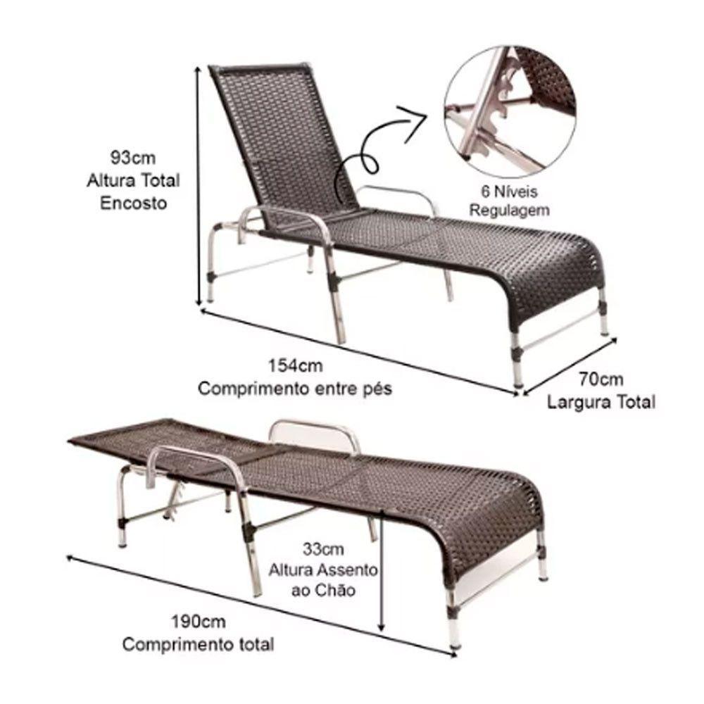 Kit 2 Cadeiras Espreguiçadeiras Catar E Mesa Garden Trama Preto - 4