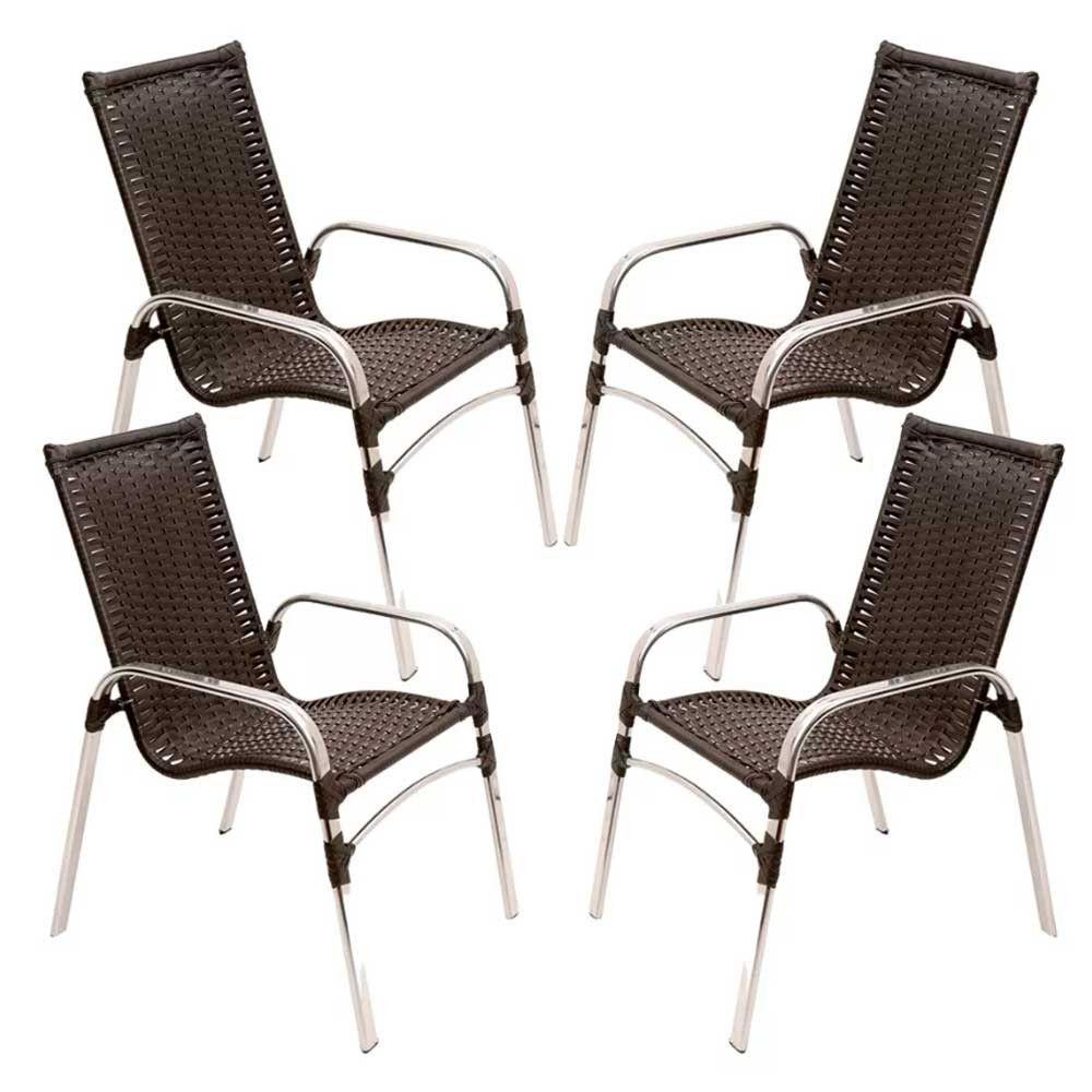 Kit 4 Cadeiras Emily Em Alumínio E Fibra  Preto - 1