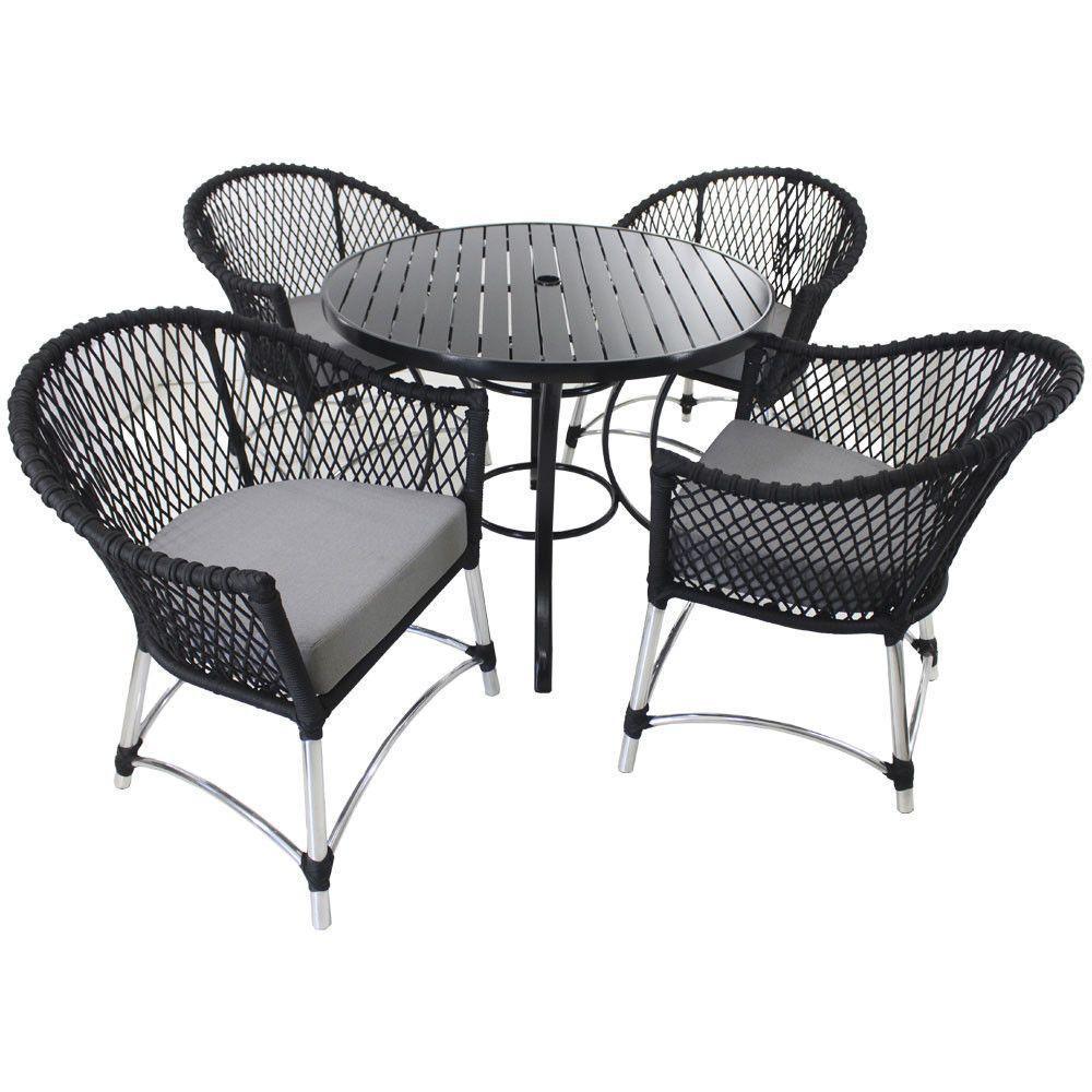 Conjunto De Poltronas E Mesa Chile Em Corda Náutica Alumínio Preto - 1