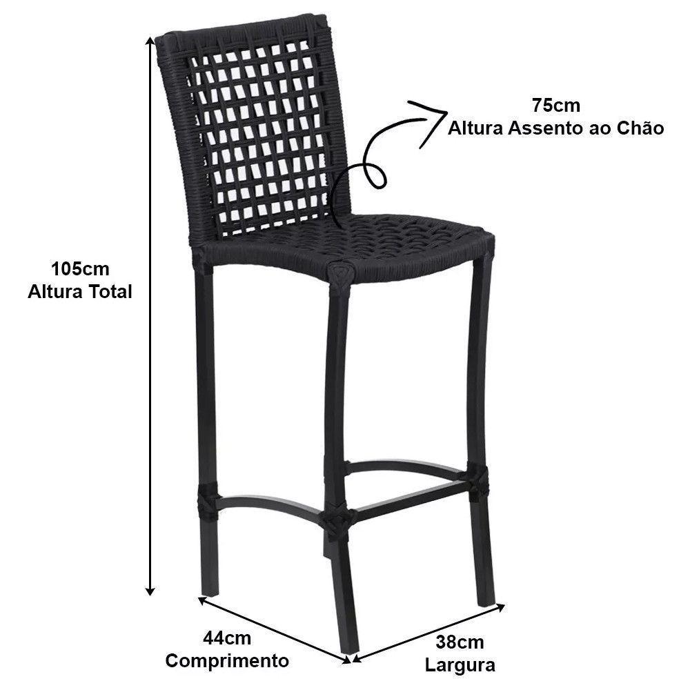 Banqueta Cannes Em Alumínio E Corda Náutica Preto - 3