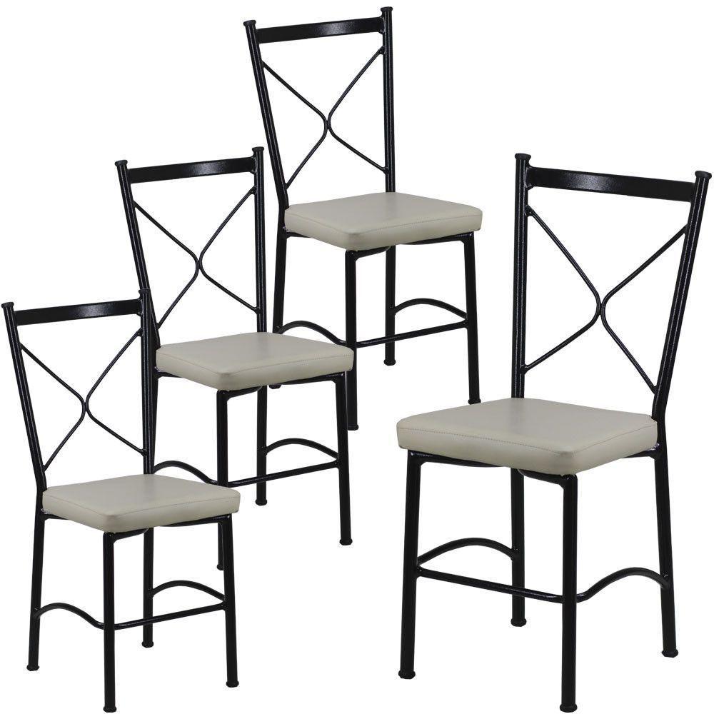 4 Cadeira Buffet Em Alumínio Para Cozinha, Restaurante, Preto Com Bege - 1