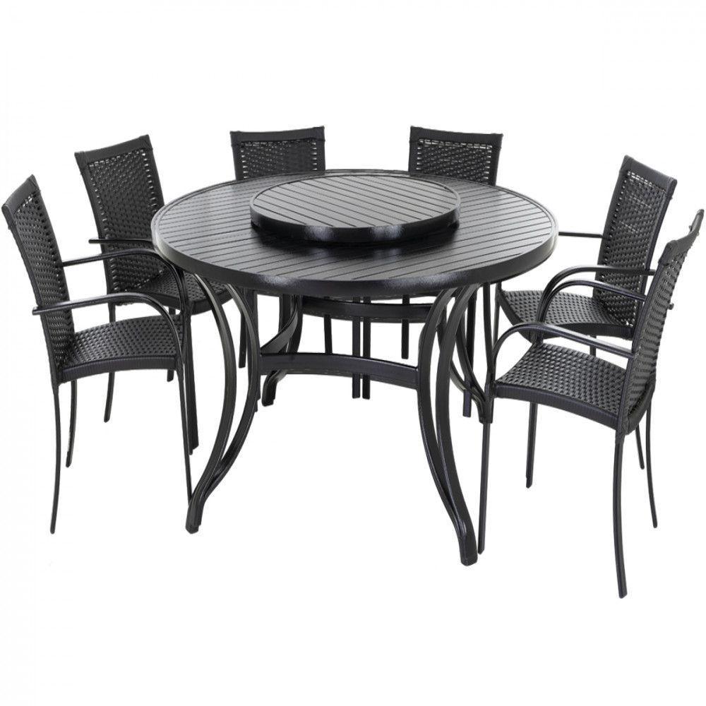 Jogo Mesa Giratória 1,50m Com 6 Cadeiras Em Alumínio Trama Preto - 1