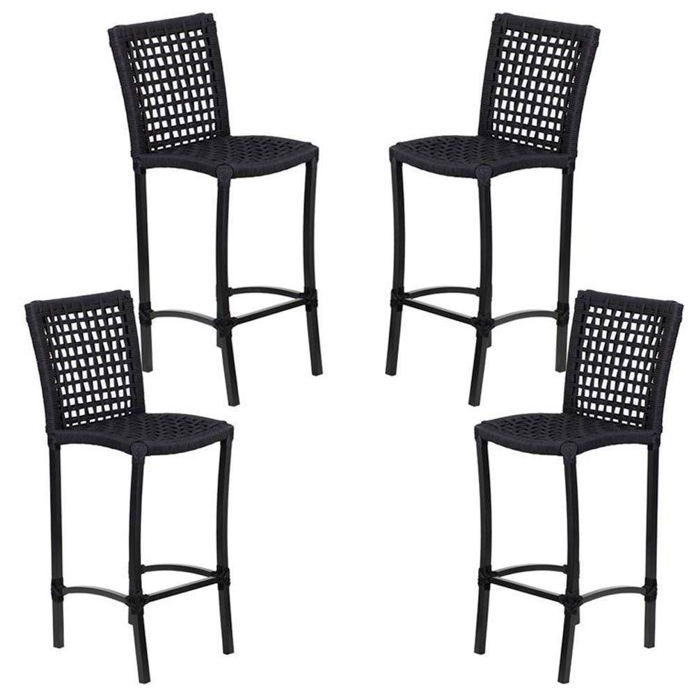 4 Banqueta Cannes Em Alumínio E Corda Náutica Preto - 1