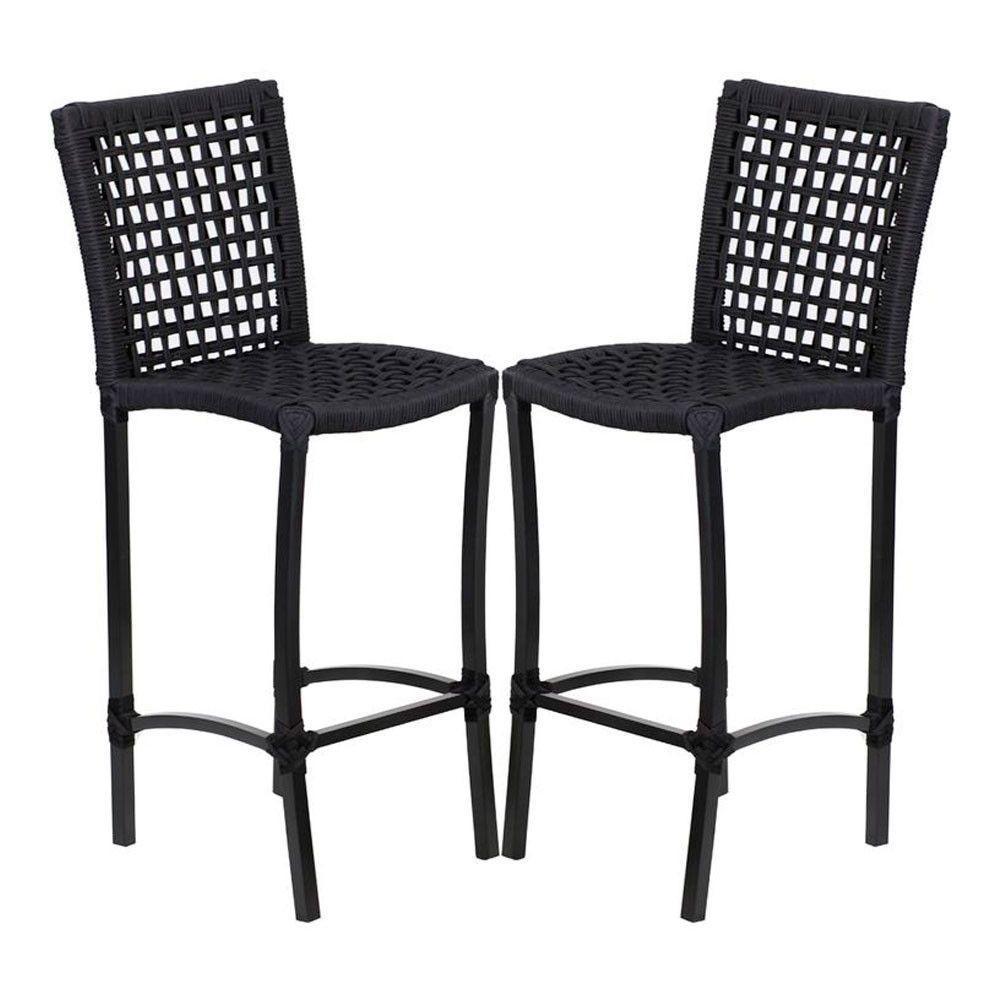 2 Banquetas Cannes Em Alumínio E Corda Náutica Preto - 1