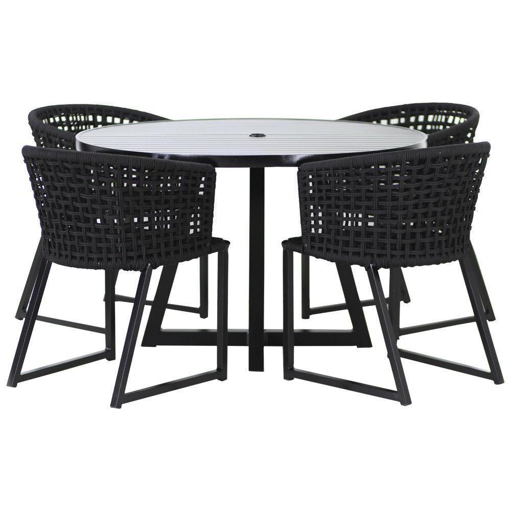 4 Cadeiras Corda Náutica Bali Mesa Tampo Ripado Jardim Preto - 1