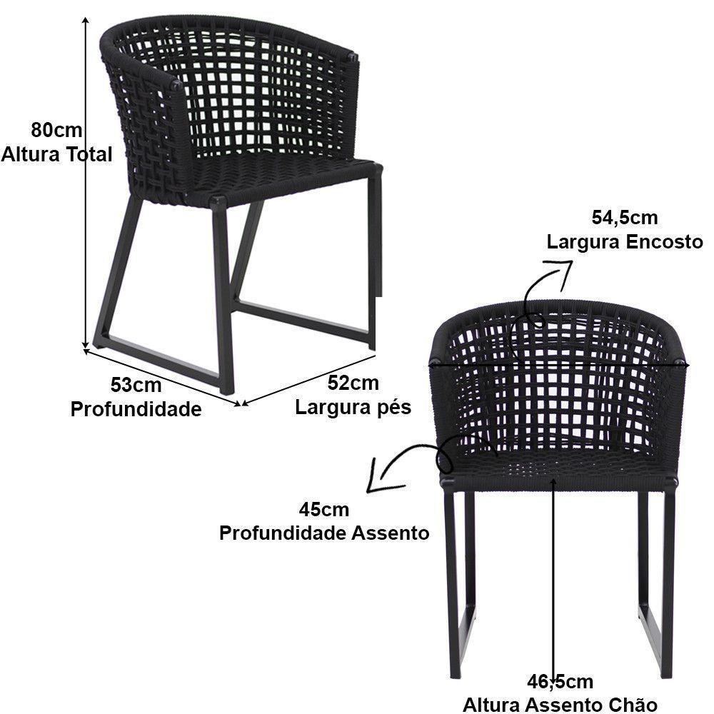 4 Cadeiras Corda Náutica Bali Mesa Tampo Ripado Jardim Preto - 4