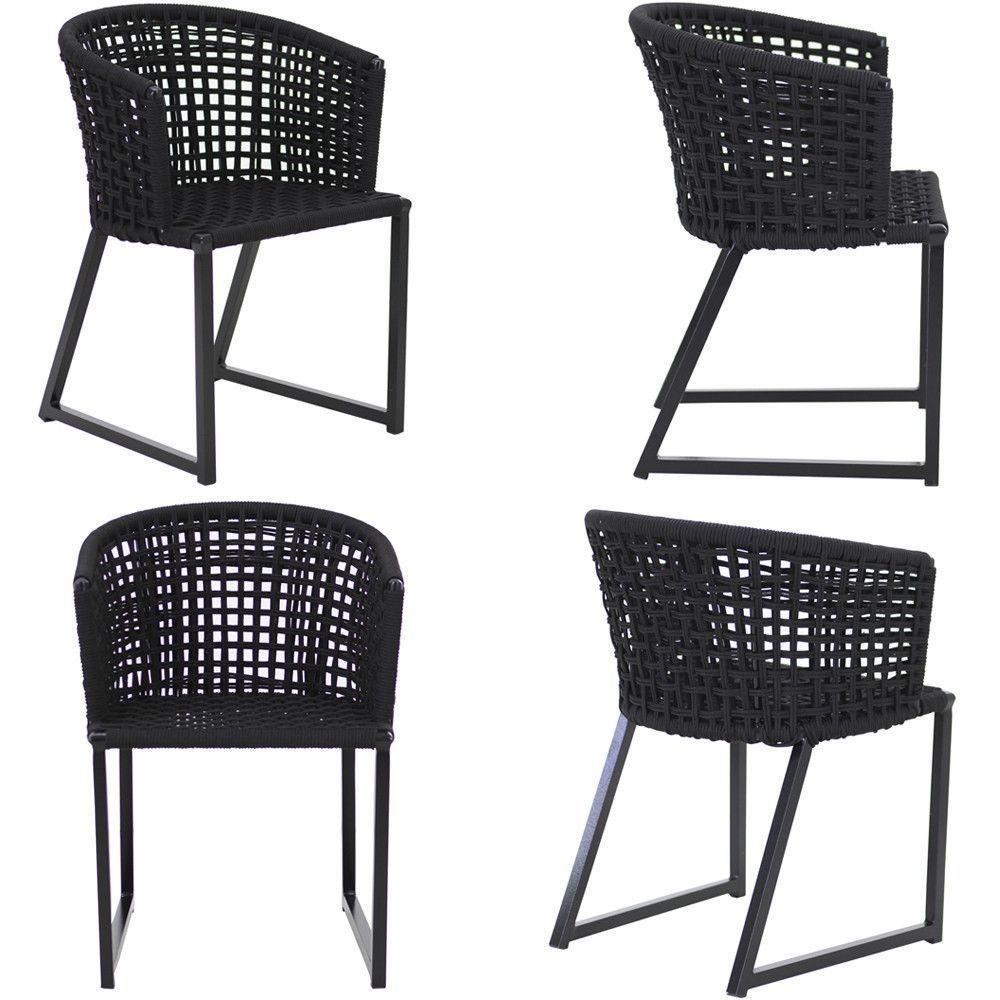 4 Cadeiras Corda Náutica Bali Mesa Tampo Ripado Jardim Preto - 5