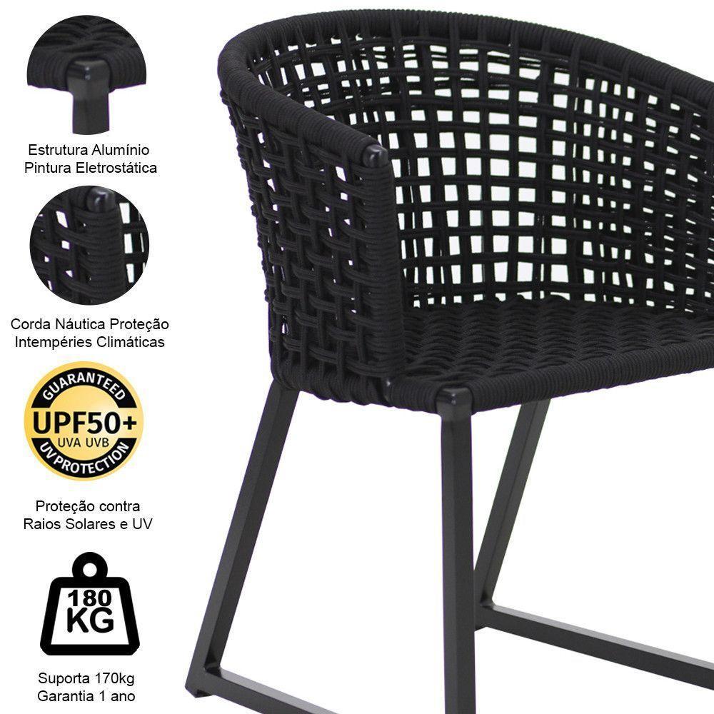 4 Cadeiras Corda Náutica Bali Mesa Tampo Ripado Jardim Preto - 7