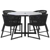 4 Cadeiras Corda Náutica Bali Mesa Tampo Ripado Jardim Preto - 1