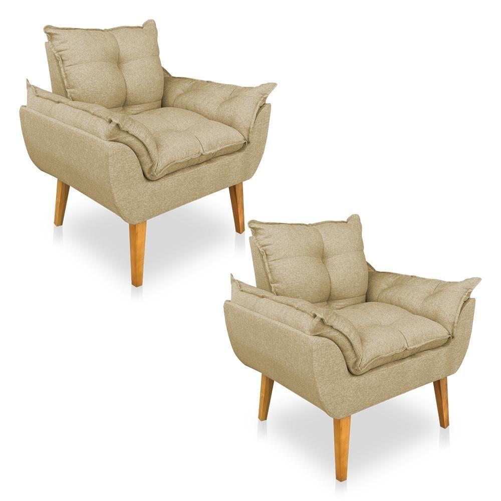 Kit 2 Poltronas Opala Decorativa Luxo Linho Dourado Dal Poz Estofados - 2