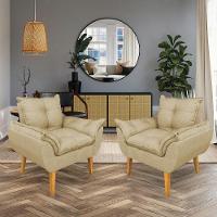Kit 2 Poltronas Opala Decorativa Luxo Linho Dourado Dal Poz Estofados - 1