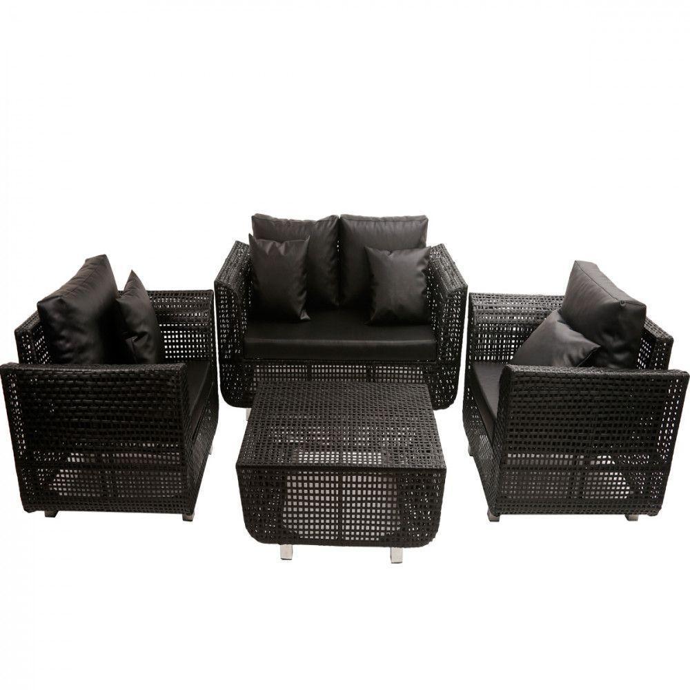 Jogo De Sofá E Poltronas Malibu Com Mesa Em Alumínio Preto - 1