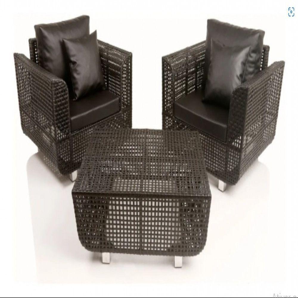 Jogo De Sofá E Poltronas Malibu Com Mesa Em Alumínio Preto - 2