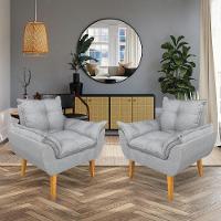 Kit 2 Poltronas Opala Decorativa Luxo Linho Cinza Dal Poz Estofados - 1