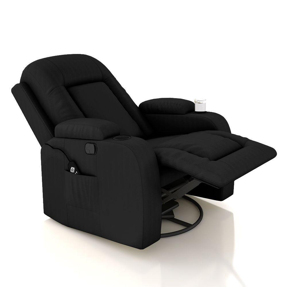 Poltrona Do Papai Reclinável Massagem E Aquecimento Balanço 2 Porta Copos Mark Pu Preto G31 - 5