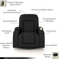 Poltrona Do Papai Reclinável Massagem E Aquecimento Balanço 2 Porta Copos Mark Pu Preto G31 - 7
