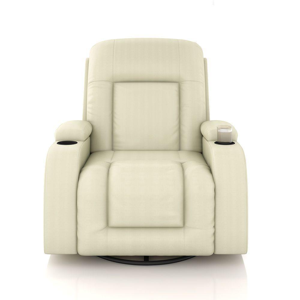 Poltrona Do Papai Reclinável Massagem E Aquecimento Balanço 2 Porta Copos Mark Pu Bege G31 - 4