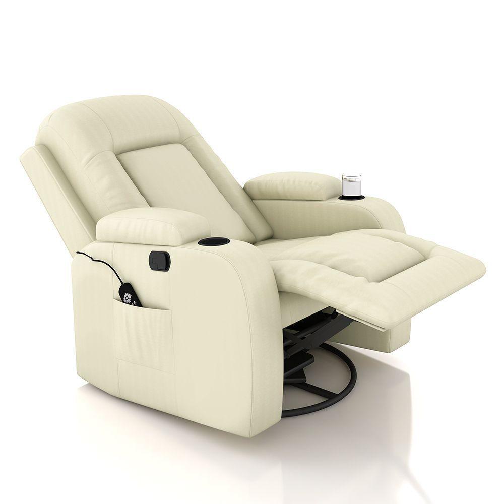 Poltrona Do Papai Reclinável Massagem E Aquecimento Balanço 2 Porta Copos Mark Pu Bege G31 - 5