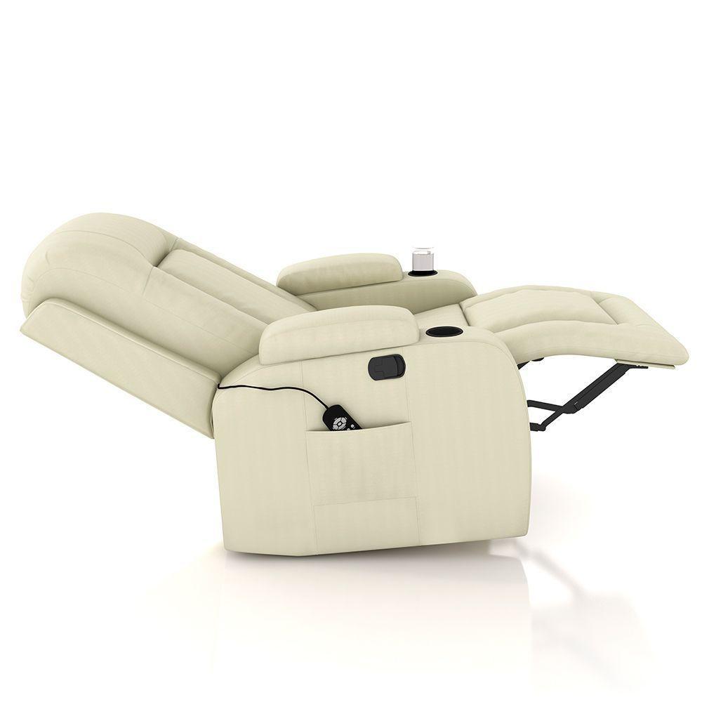 Poltrona Do Papai Reclinável Massagem E Aquecimento Balanço 2 Porta Copos Mark Pu Bege G31 - 6