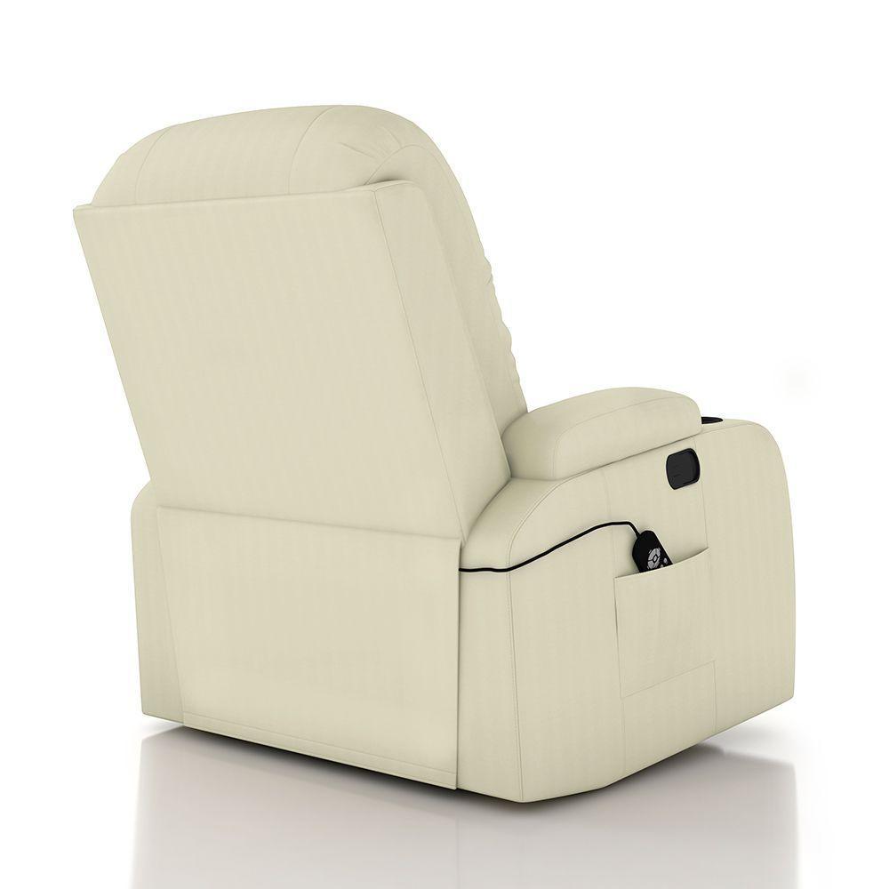 Poltrona Do Papai Reclinável Massagem E Aquecimento Balanço 2 Porta Copos Mark Pu Bege G31 - 7