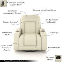 Poltrona Do Papai Reclinável Massagem E Aquecimento Balanço 2 Porta Copos Mark Pu Bege G31 - 3