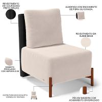 Poltrona Decorativa De Estar Living Pés Madeira Hungria L02 Couríssimo Preto Suede Bege - Lyam