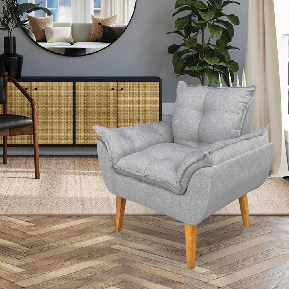 Poltrona Opala Decorativa Luxo Linho Cinza Dal Poz Estofados - 2