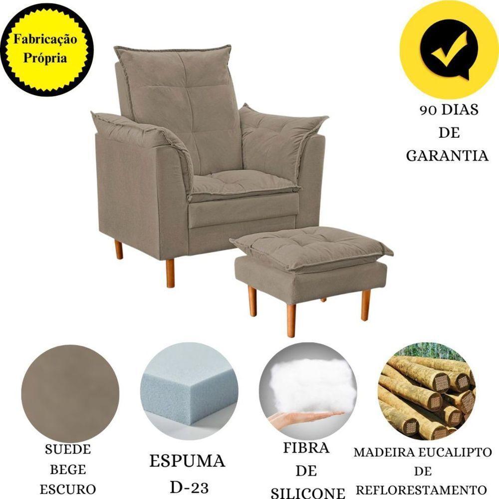 Poltrona De Amamentação Loana Com Puff Suede bege Escuro - 3