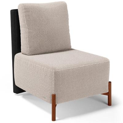 Poltrona Decorativa De Estar Living Pés Madeira Hungria L02 Couríssimo Preto Bouclê Creme - Lyam