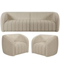 Kit Sofá 04 Lugares Para De Estar 252 Cm Com 02 Poltronas Lazio M03 Bouclê Bege - 1