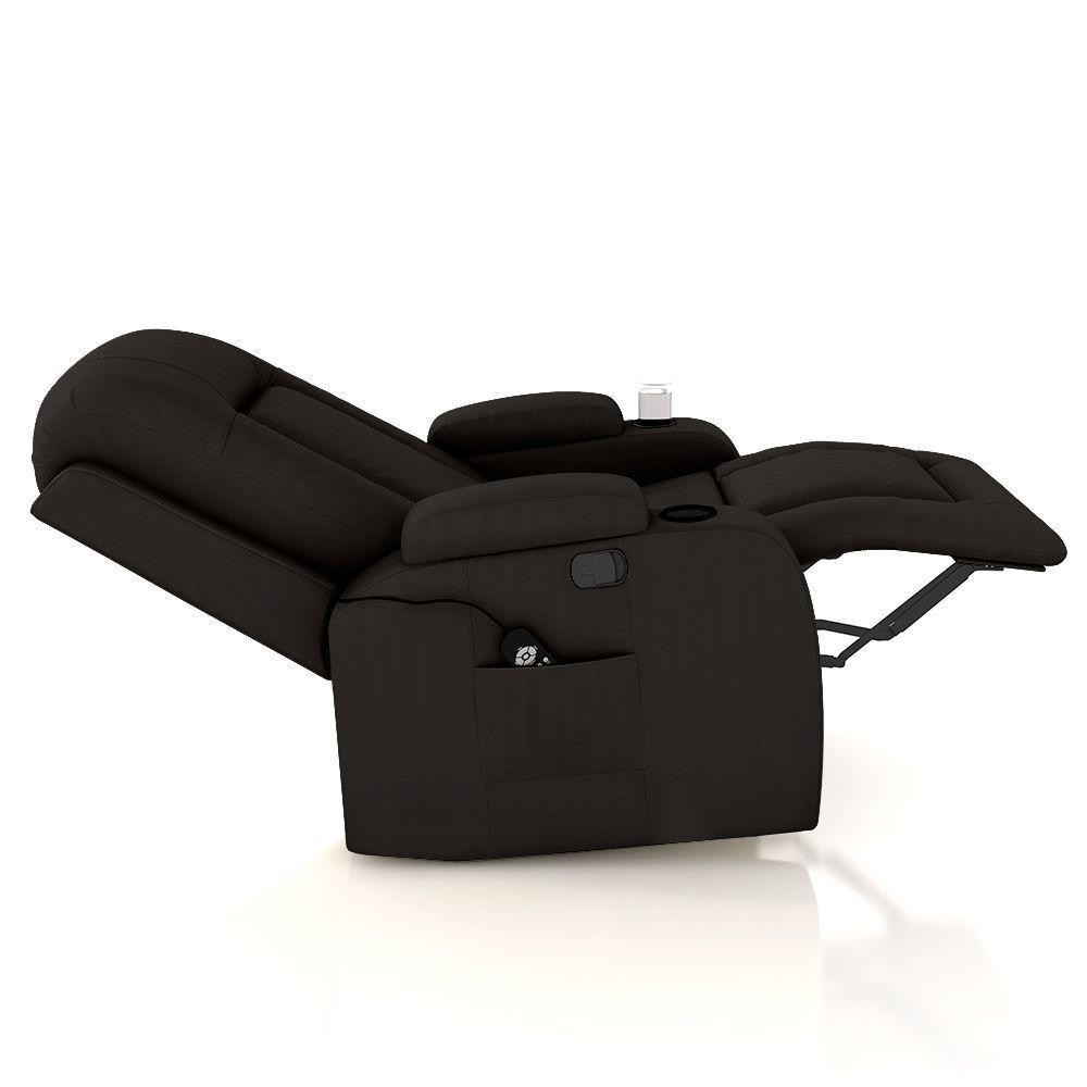 Poltrona Do Papai Reclinável Massagem E Aquecimento Balanço 2 Porta Copos Mark Pu Marrom G31 - 3