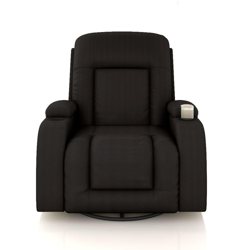 Poltrona Do Papai Reclinável Massagem E Aquecimento Balanço 2 Porta Copos Mark Pu Marrom G31 - 4