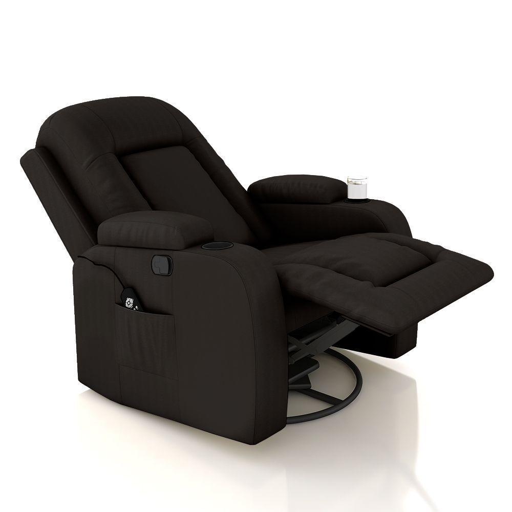 Poltrona Do Papai Reclinável Massagem E Aquecimento Balanço 2 Porta Copos Mark Pu Marrom G31 - 5