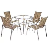 Kit 4 Cadeiras Emily E Mesa Ascoli Adaptada Em Alumínio Par Capuccino - 1