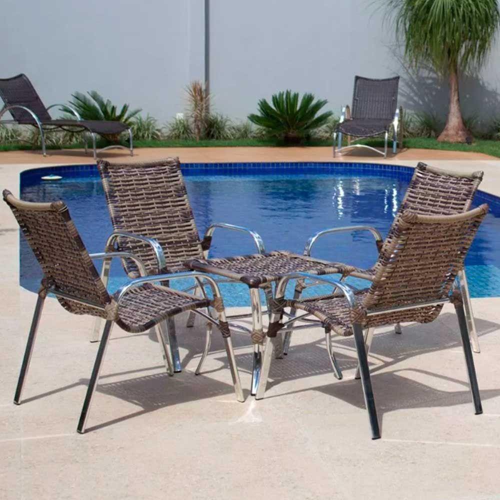 Jogo 4 Cadeiras Emily E Mesa Garden Em Alumínio Trama Capuccino - 9