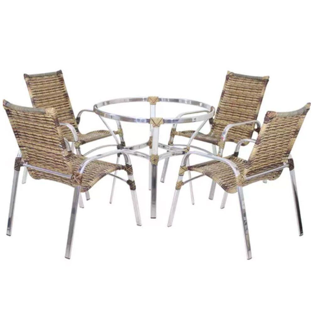 Jogo De Mesa Ascoli Com Cadeiras Emily Em Alumínio Trama Capuccino - 1