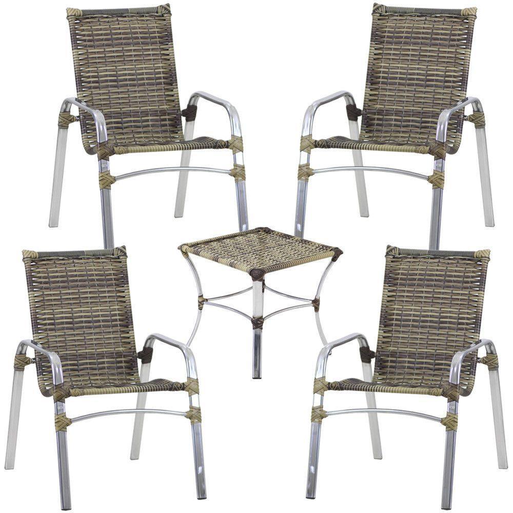 Jogo De 4 Cadeiras Emily Em Alumínio E Mesa De Centro Trama Capuccino - 1