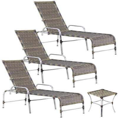 3 Espreguiçadeiras Catar Com Mesa Garden Para Piscina Trama Capuccino