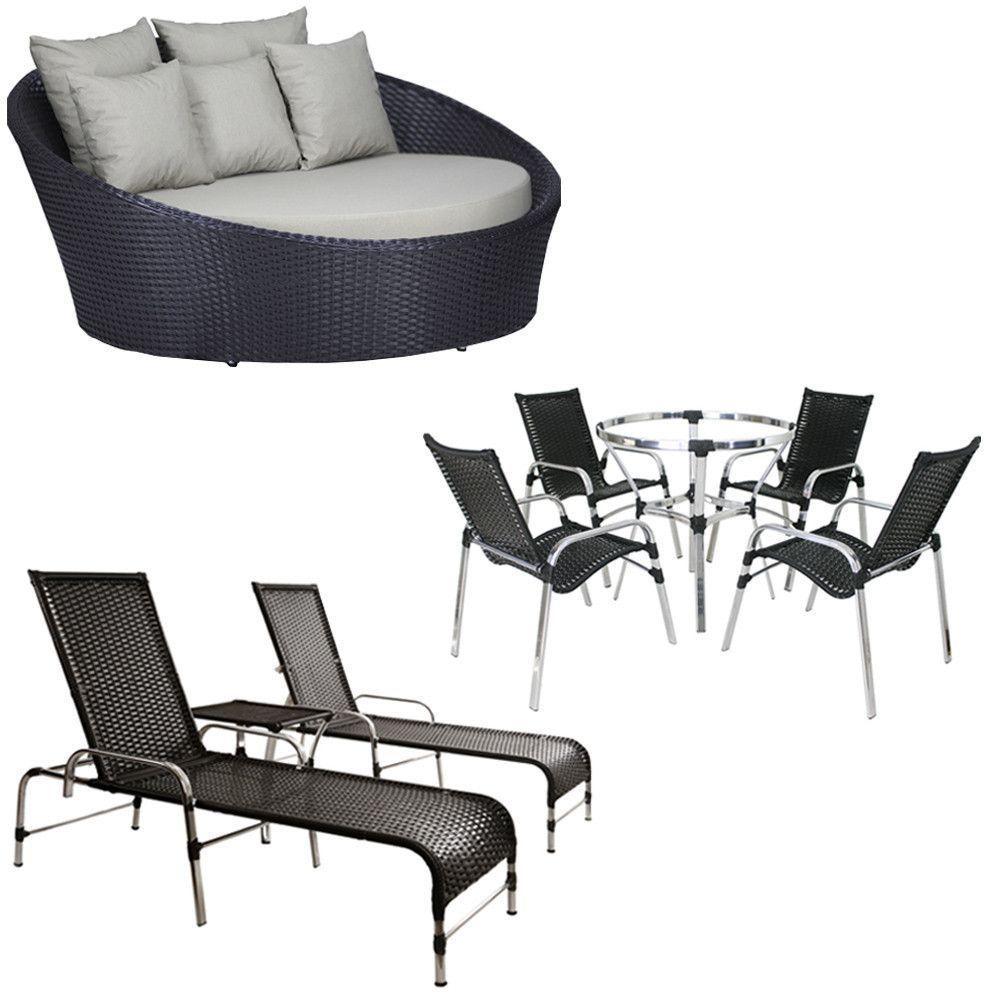 4 Cadeiras + 2 Mesa + 2 Espreguiçadeiras + 1 Chaise Trama Preto - 1