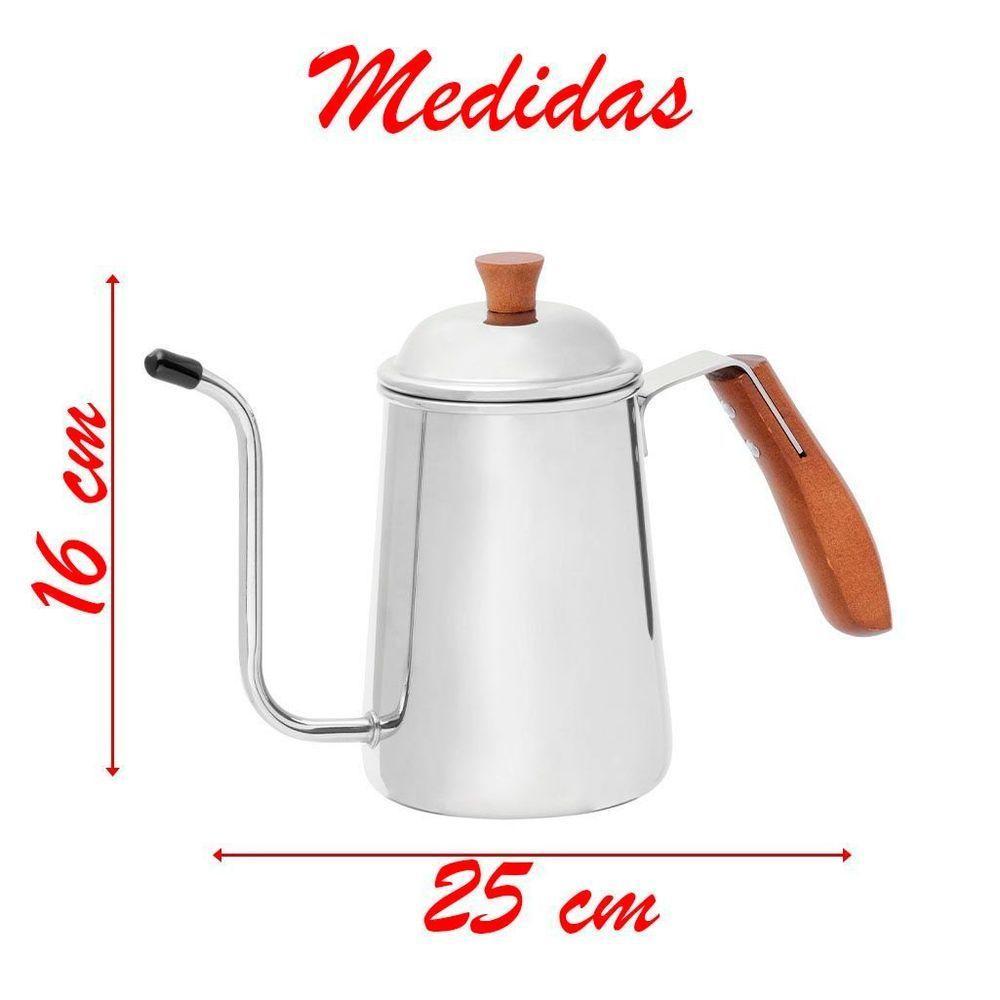 Bule Bico Fino Inox Com Cabo De Madeira 700ml - 3