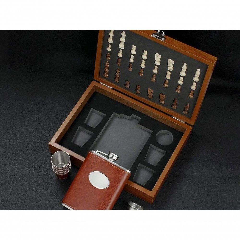 Tabuleiro Xadrez Madeira Dobrável Cantil Bebida Shot Aposta - 5