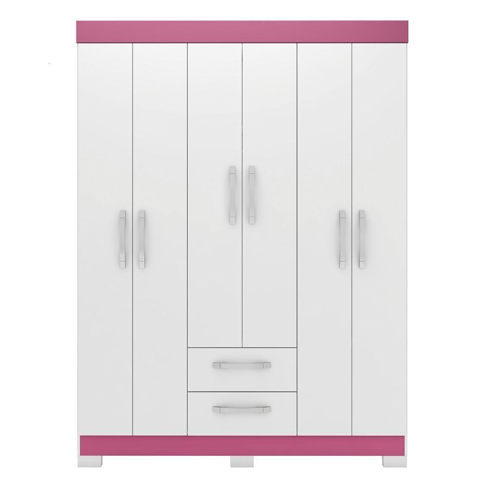 Guarda-roupa Com 6 Portas E 2 Gavetas Branco-rosa Nt6015 Notável Móveis Branco-rosa - 6