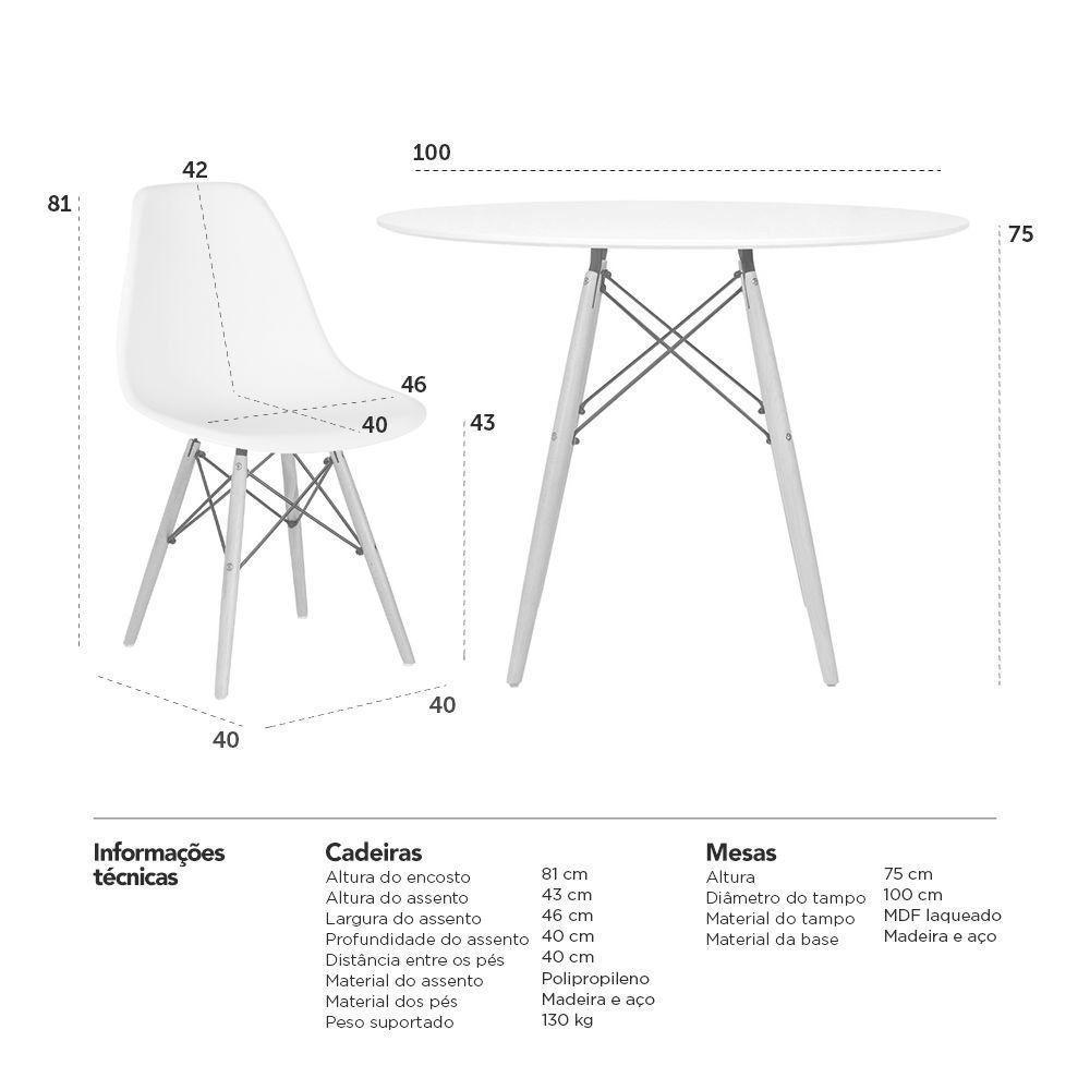 Mesa Redonda Eames 100 Cm Branco + 5 Cadeiras Eiffel Dsw Verde Escuro - 2