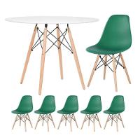 Mesa Redonda Eames 100 Cm Branco + 5 Cadeiras Eiffel Dsw Verde Escuro - 1