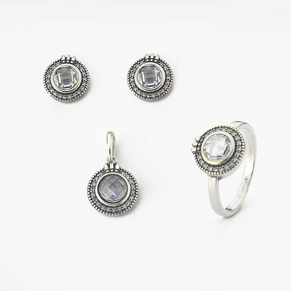 Conjunto Brinco Pingente E Anel Com Cristal E Zircônias Prata 925 Cristal 17 - 1