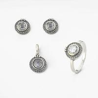 Conjunto Brinco Pingente E Anel Com Cristal E Zircônias Prata 925 Cristal 17 - 1