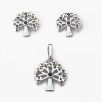 Conjunto Brinco E Pingente Arvore Da Vida Com Zircônias Prata 925 - 1