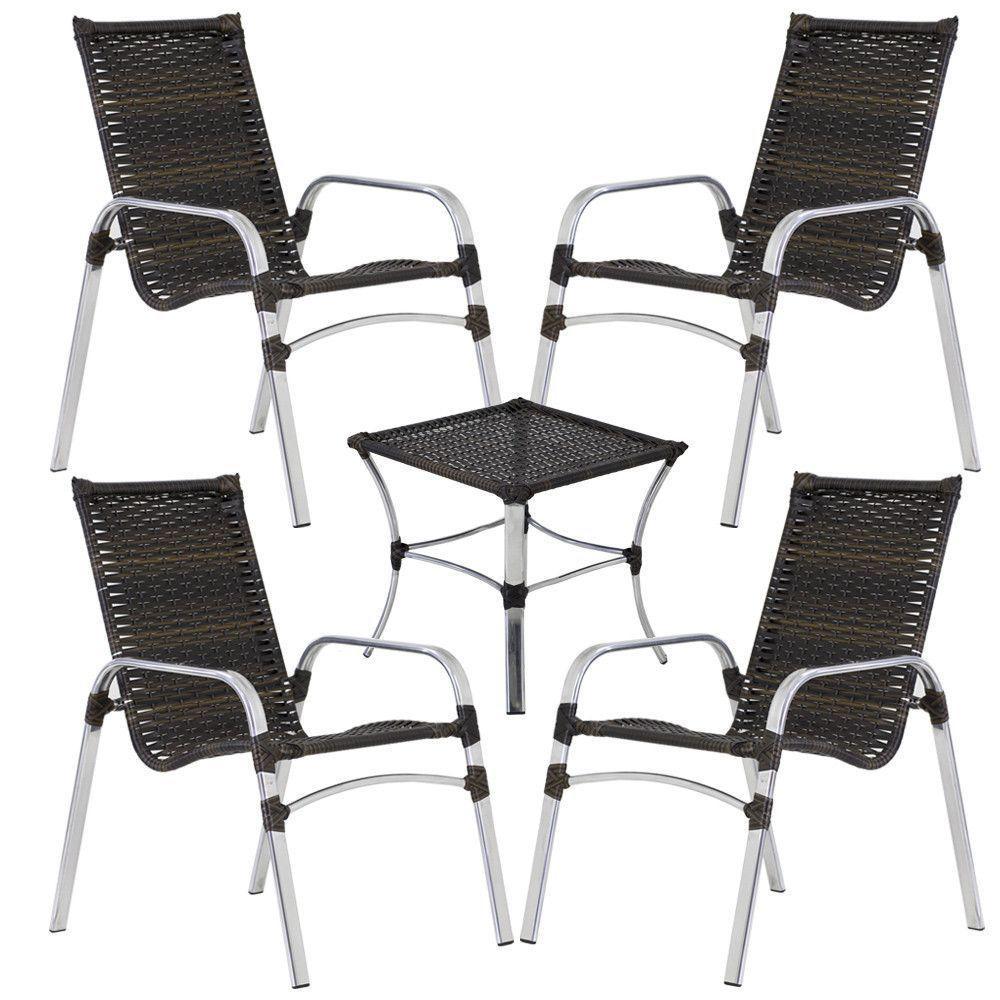 Jogo De 4 Cadeiras Emily Em Alumínio E Mesa De Centro Trama Pedra Ferro - 1