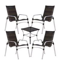 Jogo 4 Cadeiras Emily E Mesa Garden Em Alumínio Trama Pedra Ferro - 1